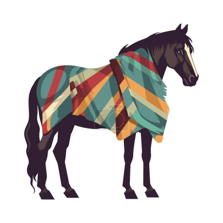 Téléchargez les illustrations : Portrait de cheval mignon dans la ferme d'hiver, avec crinière et icône queue isolée - en licence libre de droit