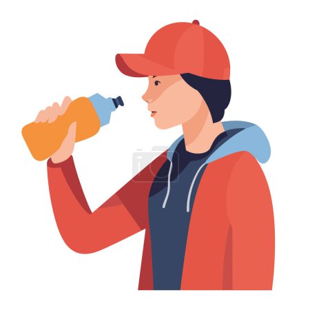 Illustration for Sporty young man with bottle icon isolated - Royalty Free Image
