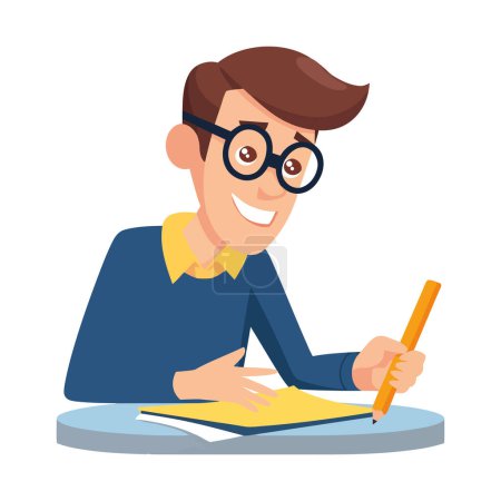 Illustration for Smiling schoolboy studying with pencil and book icon isolated - Royalty Free Image