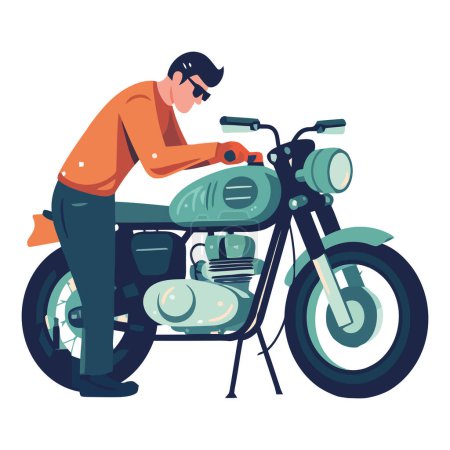 Téléchargez les illustrations : Homme moto sur blanc - en licence libre de droit