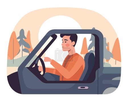 Ilustración de Hombre conduciendo vehículo terrestre sobre blanco - Imagen libre de derechos
