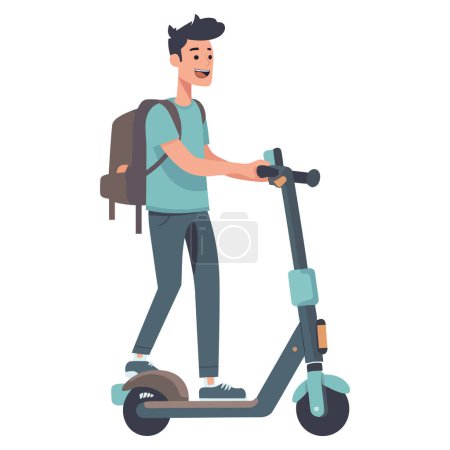 Téléchargez les illustrations : Garçon équitation pousser scooter sur blanc - en licence libre de droit