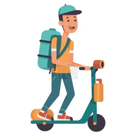 Illustration for Boy riding push scooter design over white - Royalty Free Image