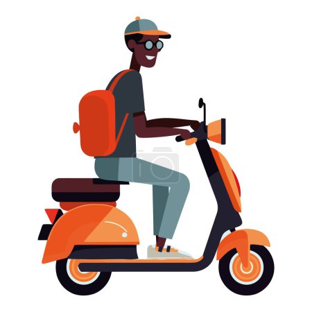Illustration for Man riding motor scooter illustration over white - Royalty Free Image