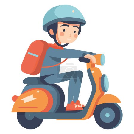 Téléchargez les illustrations : Garçon équitation scooter illustration sur blanc - en licence libre de droit