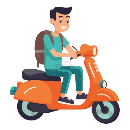 Téléchargez les illustrations : Garçon équitation scooter conception sur blanc - en licence libre de droit
