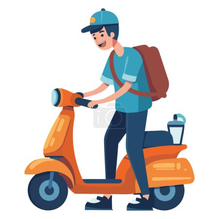 Téléchargez les illustrations : Homme équitation scooter conception sur blanc - en licence libre de droit