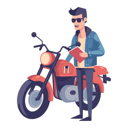 Téléchargez les illustrations : Une personne sur une moto avec la liberté sur blanc - en licence libre de droit