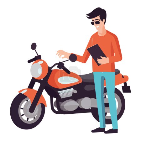 Téléchargez les illustrations : Homme à moto moderne sur blanc - en licence libre de droit