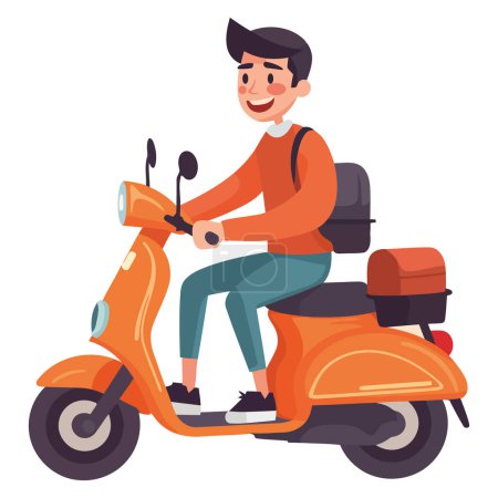 Téléchargez les illustrations : Homme souriant conduisant une moto sur blanc - en licence libre de droit