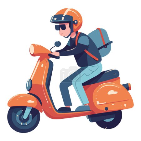 Téléchargez les illustrations : Homme équitation moto avoir du plaisir sur blanc - en licence libre de droit