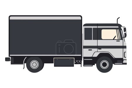 Téléchargez les illustrations : Chauffeur de camion transportant conteneur de fret sur blanc - en licence libre de droit