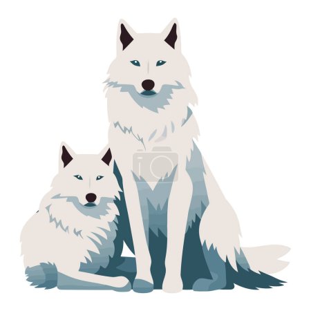 Illustration for Cute wolves sitting in snow over white - Royalty Free Image