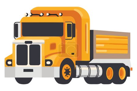 Téléchargez les illustrations : Semi-camion jaune transportant un conteneur de fret sur blanc - en licence libre de droit