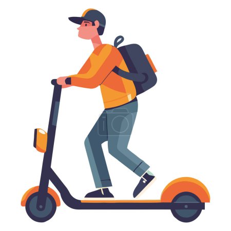 Téléchargez les illustrations : Homme chevauchant skateboard électrique sur blanc - en licence libre de droit