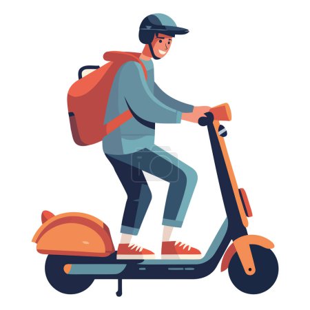 Illustration for Boy cycling on electric skateboard over white - Royalty Free Image