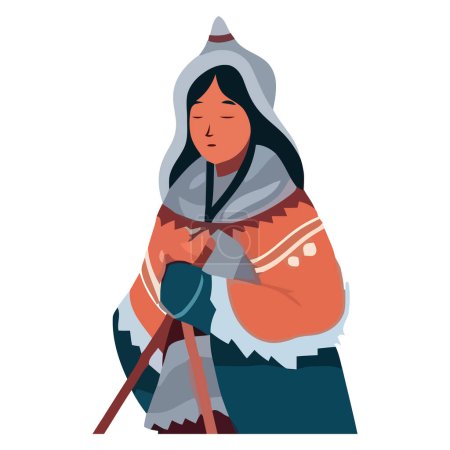 Téléchargez les illustrations : Femme autochtone en vêtements d'hiver sur blanc - en licence libre de droit