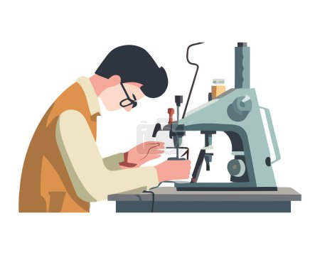 Illustration for Man using a sew machine over white - Royalty Free Image