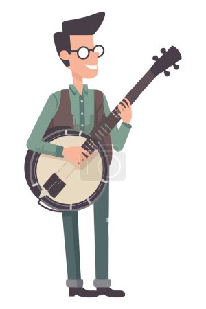 Téléchargez les illustrations : Musicien jouant du banjo sur blanc - en licence libre de droit