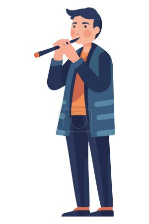 Téléchargez les illustrations : Homme jouant de la flûte en silhouette moderne sur blanc - en licence libre de droit