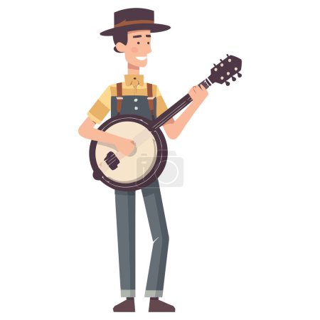 Téléchargez les illustrations : Une personne joue du banjo sur du blanc - en licence libre de droit