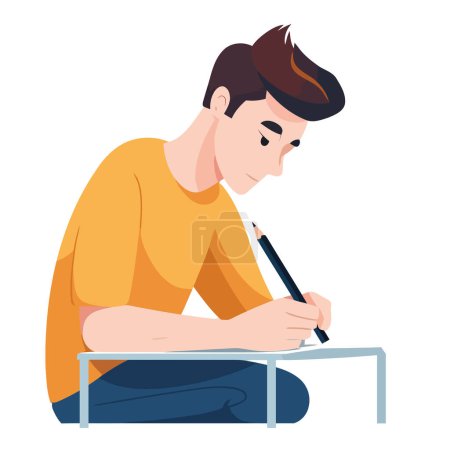 Téléchargez les illustrations : Jeune adulte tenant crayon sur blanc - en licence libre de droit