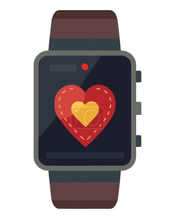Téléchargez les illustrations : Coeur en forme sur smartwatch joyeux sur blanc - en licence libre de droit