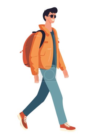 Illustration for One person walking with backpack over white - Royalty Free Image