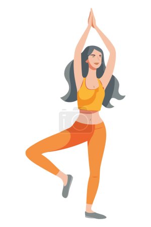 Ilustración de Mujer delgada practicando yoga sobre blanco - Imagen libre de derechos