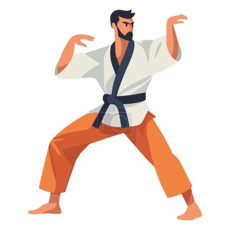 Illustration for Muscular athlete practicing Taekwondo over white - Royalty Free Image