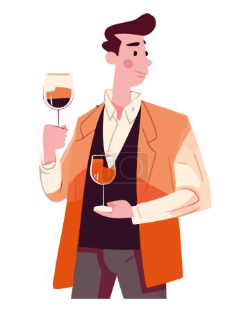 Téléchargez les illustrations : Homme d'affaires élégant tenant du vin sur blanc - en licence libre de droit