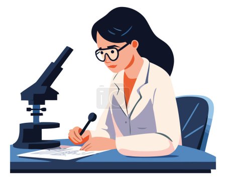 Téléchargez les illustrations : Femmes scientifiques travaillant en laboratoire sur blanc - en licence libre de droit