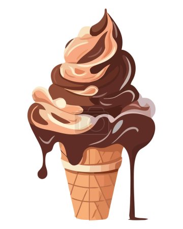 Téléchargez les illustrations : Cône de crème glacée fondante sur blanc - en licence libre de droit