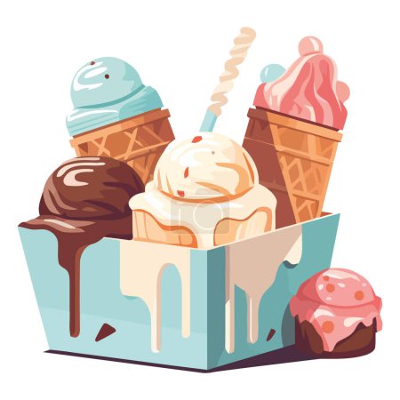 Téléchargez les illustrations : Boîte pleine de crèmes glacées sur blanc - en licence libre de droit