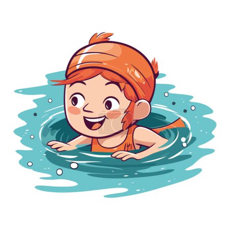 Téléchargez les illustrations : Garçons souriants jouant dans la piscine bleue sur blanc - en licence libre de droit