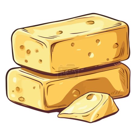 Téléchargez les illustrations : Tranches de fromage cheddar biologique sur blanc - en licence libre de droit