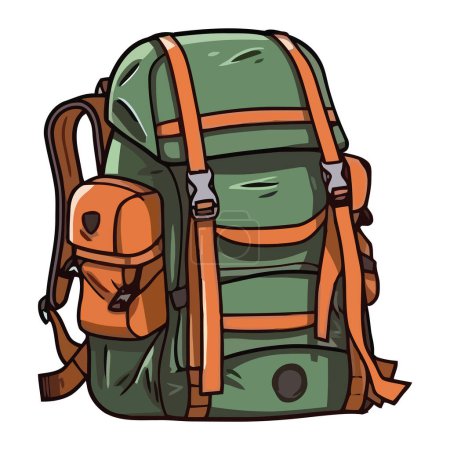 Illustration for Backpack for hiking through forest over white - Royalty Free Image