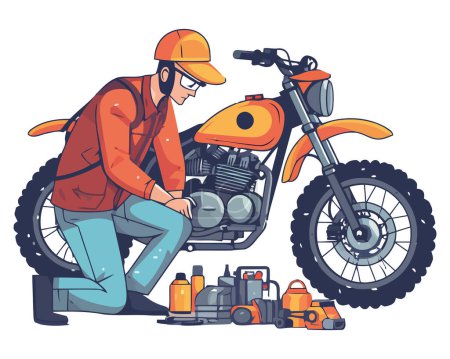 Illustration for Man repairing his motorcycle over white - Royalty Free Image
