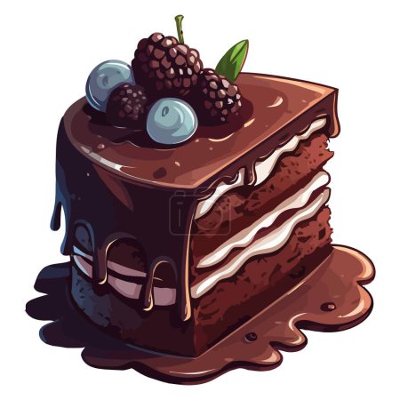 Téléchargez les illustrations : Gâteau au chocolat design avec des baies sur blanc - en licence libre de droit