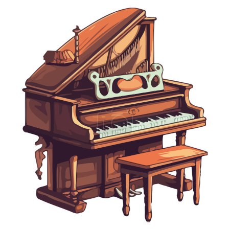 Téléchargez les illustrations : Piano à queue antique sur blanc - en licence libre de droit