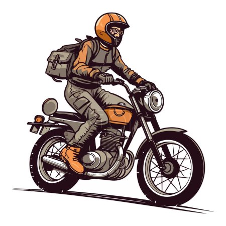 Téléchargez les illustrations : Homme à moto dans une course sur blanc - en licence libre de droit