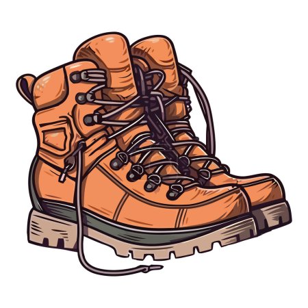 Ilustración de Un par de botas de senderismo de cuero para hombres sobre blanco - Imagen libre de derechos