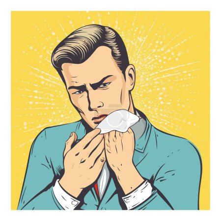 Illustration for Businessman suffering from flu over white - Royalty Free Image