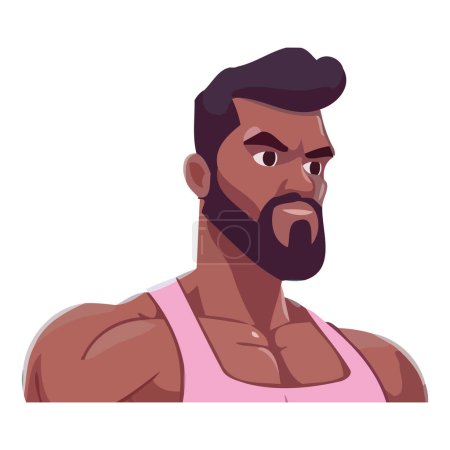 Ilustración de Masculino adulto muscular con barba y bigote sobre blanco - Imagen libre de derechos