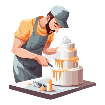 Téléchargez les illustrations : Une personne tenant un gâteau sur blanc - en licence libre de droit