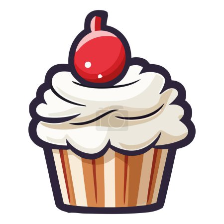 Téléchargez les illustrations : Cupcake mignon avec glaçage sur blanc - en licence libre de droit