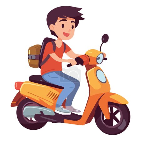 Téléchargez les illustrations : Garçon équitation scooter moteur sur blanc - en licence libre de droit