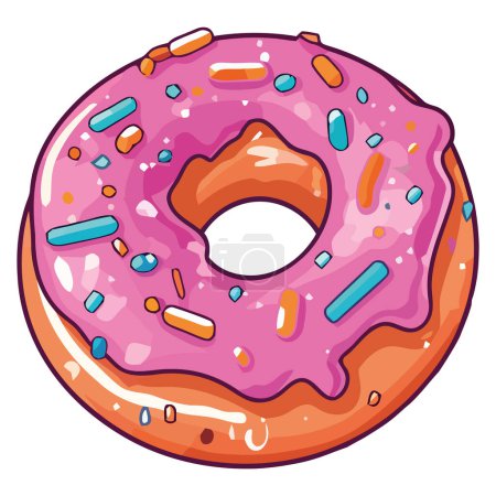Téléchargez les illustrations : Donut gourmand au glaçage aux fraises et saupoudrer de blanc - en licence libre de droit
