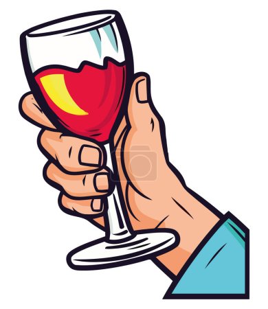 Téléchargez les illustrations : Une personne tenant du verre à vin sur blanc - en licence libre de droit