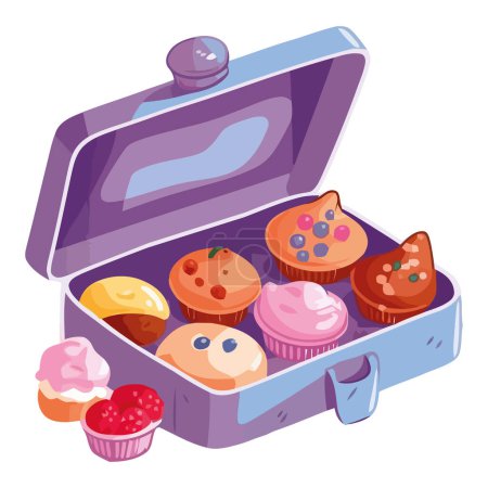 Illustration for Baking cupcakes in a box over white - Royalty Free Image